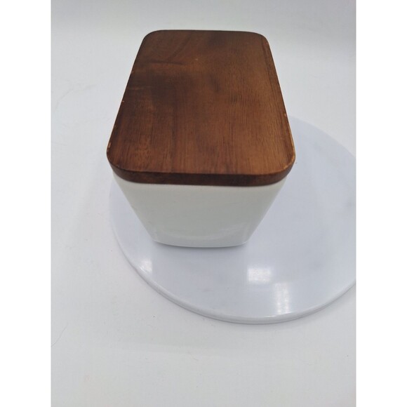 Better‎ Homes Gardens Porcelain Embossed Butter Dish Farmhouse Acacia Wood White - Picture 4 of 9